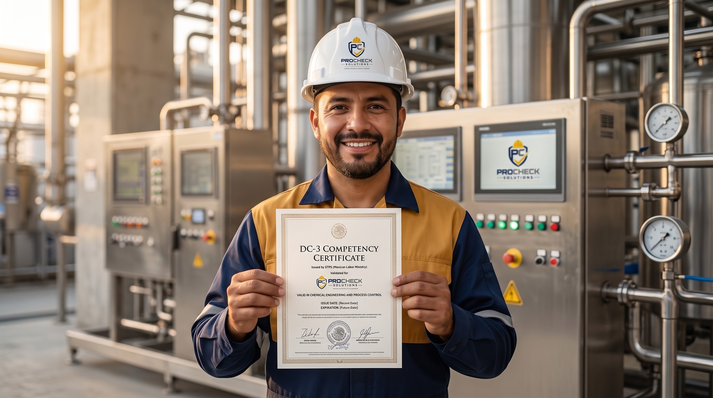 Trabajador con certificado DC-3 en planta